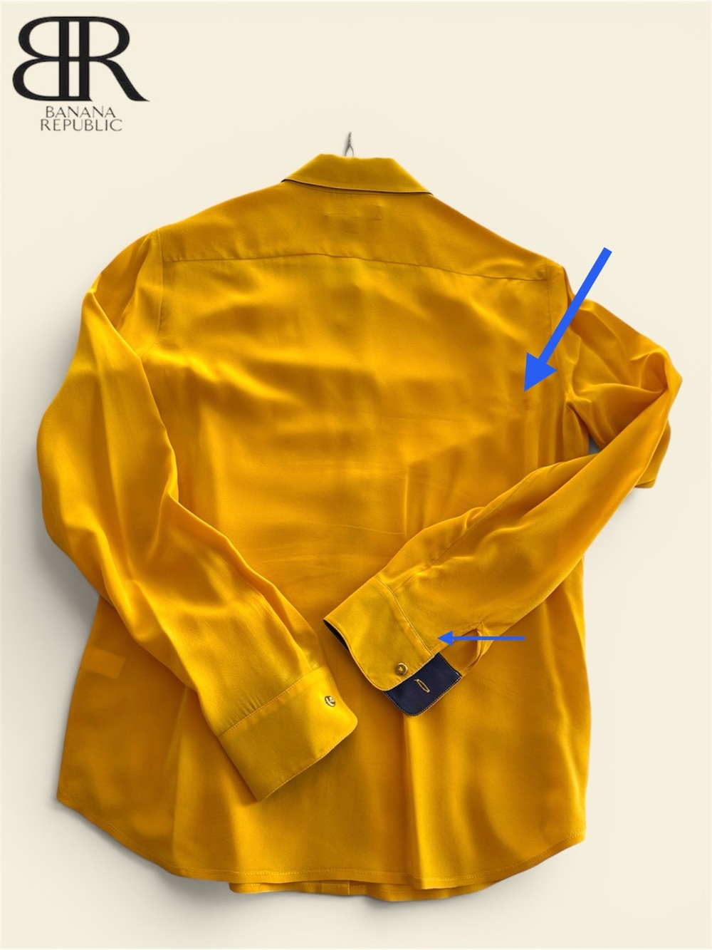 ⬇️Banana Republic Golden/Mustard Yellow 100% Silk Button-Down Long Sleeve Blouse - Picture 8 of 9